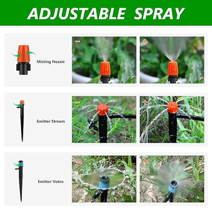 256FT Automatic Drip Irrigation System Kit,Automatic Garden Watering Misting System for Greenhouse, Yard, Plant ，Lawn with 1/2 inch Hose 1/4 inch Distribution Tubing and Accessories