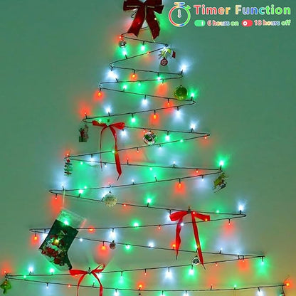 YEGUO 66ft 200 LED Christmas Lights Outdoor Waterproof, 8 Modes Red White and Green String Lights Plug in, Green Wire Twinkle Tree Lights Indoor with Timer Memory