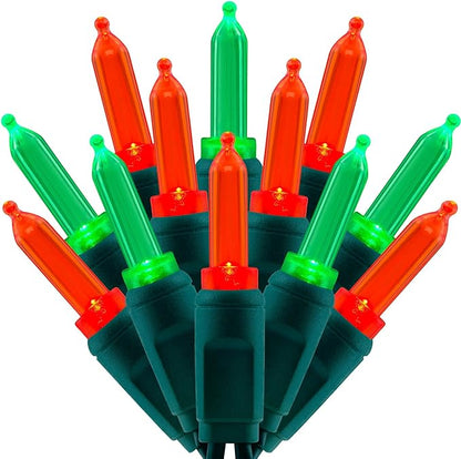 100 Red & Green One-Piece LED Christmas Lights, 33 ft Green Cord High Waterproof UL Certified T5 Outdoor String Lights (Red & Green)