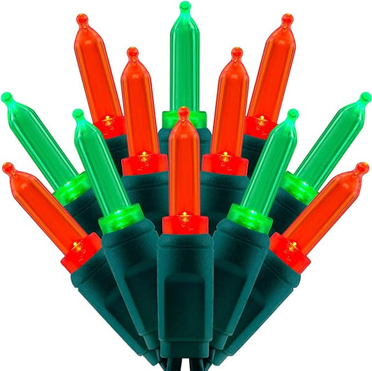 100 Red & Green One-Piece LED Christmas Lights, 33 ft Green Cord High Waterproof UL Certified T5 Outdoor String Lights (Red & Green)