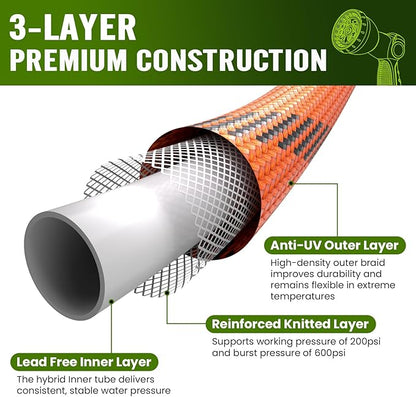 Garden Hose 50 ft, Water Hose Heavy Duty, Flexible Lightweight Non-Expanding Hose with 10 Function Sprayer, Leak-Proof, Burst-Resistant, High-Pressure, Anti-Kink, Garden Gifts for Men Women