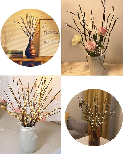 LED Branch Lights, Battery Powered, Warm White, Brown, Plastic, 20 LED, 5 Bendable Poles, 25 Inches, Modern Office Decoration