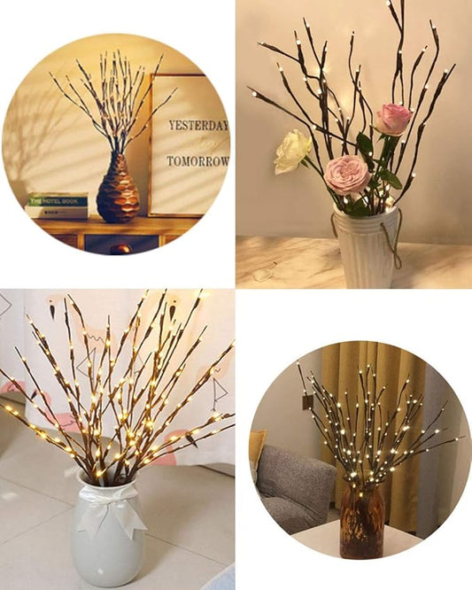 LED Branch Lights, Battery Powered, Warm White, Brown, Plastic, 20 LED, 5 Bendable Poles, 25 Inches, Modern Office Decoration