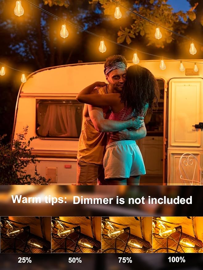 DAMAING Outdoor string lights 75FT Waterproof patio string lights with 38 Shatterproof Dimmable A39 LED Bulbs, 2FT bulbs apart Connectable Outdoor Lighting for Backyard Garden Bistro and Balcony 2200K