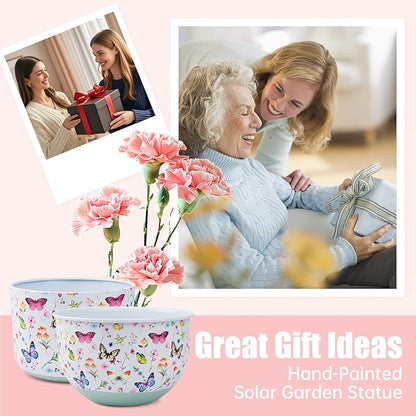 Butterfly & Bee Metal Planters Set of 2 – Decorative Flower Pots with Colorful Garden Prints, Outdoor & Indoor Use Cute Spring Floral Design for Patio, Balcony, Home Decor (Butterfly)