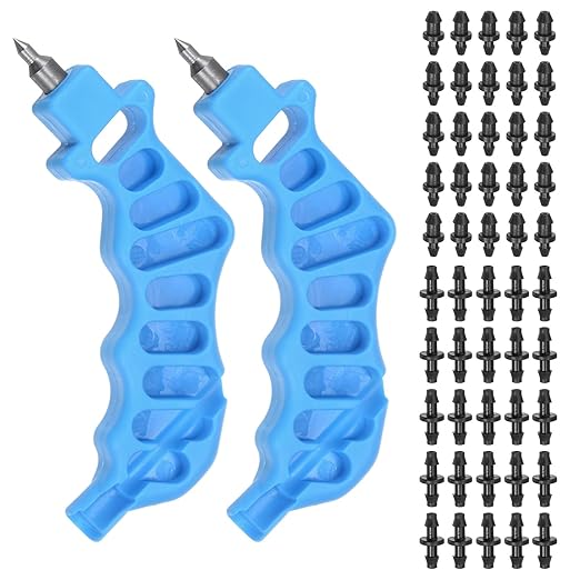 HARFINGTON 2pcs 2-in-One Drip Irrigation Tubing Hole Punch 4mm for 1/4 Inch Fitting and Emitter Insertion Drip Tube Hole Punch with 50 Pcs Goof Hole Plugs for Laying Branch Drip Pipes