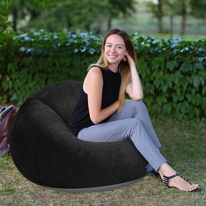 Realspring Inflatable Bean Bag Chairs Outdoor Blow up Camping Chairs Inflatable Lazy Sofa Folding Portable Bean Bag Loungers Couch for Movie Night(Black,2 Pcs)