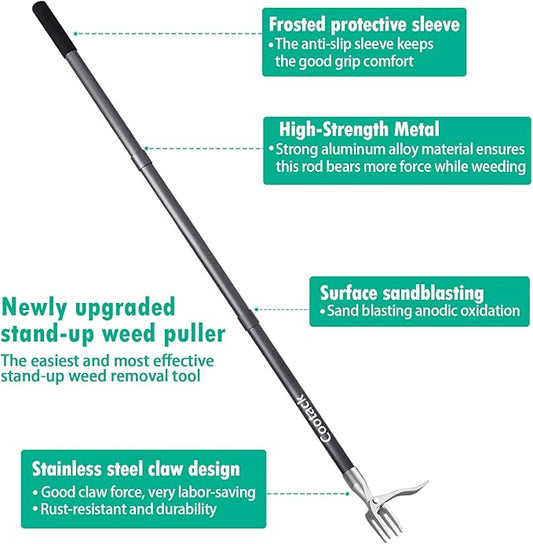 52'' Weed Puller with Long Handle Stand-up Hand Weeder Manual Weeding Tool with Stainless Steel Claw for Garden/Yard/Lawn, Weed Remove Without Bending or Kneeling