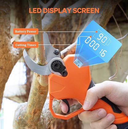 Electric Pruning Shears Cordless Pruner Shears Brushless 35mm Cutting Diameter with 2000mAh*2 Rechargeable Batteries for Garden Tree Pruner Branch