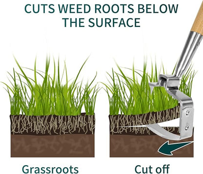 Berry&Bird Garden Weeder Hoe, 63'' Stainless Steel Hula Hoe for Weeding, Action Stirrup Hoe for Gardening Loop Scuffle Hoe with Wooden Long Handle Hand Weeder Tool Push Pull Dutch Hoe Heavy Duty