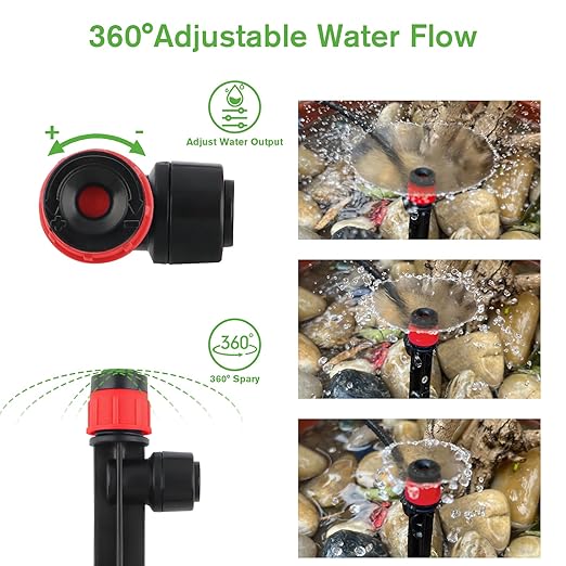 Kalolary Drip Irrigation Emitters, 50PCS Adjustable 360 Degree Water Flow Drippers Emitters for 1/4" Drip Irrigation System Tubing, Garden Irrigation Drippers for House Garden Flower beds(Red)