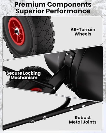 36” Snow Shovel for Driveway,Heavy Duty Wheeled Rolling Shovels 5 Position Angled Blade, Ergonomic Handle & Rubber Wheels for Efficient Snow Removal, Snow Plow for Doorway,Driveway and Sidewalks