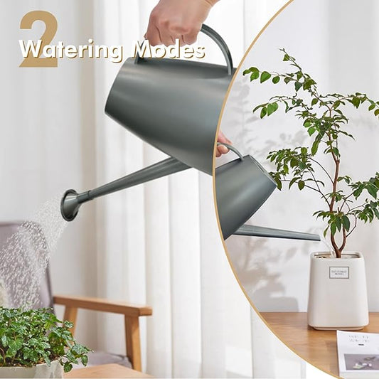 Watering Can for Indoor Outdoor Plants, Modern Small Watering Cans with Removable Nozzle, Long Spout Watering Can for Indoor Bonsai Plants Garden Flowers 1/2 Gallon 1.8L 60OZ (Grey)