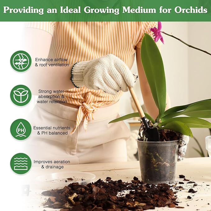 Orchid Potting Mix,1 Quart Premium Orchid Potting Mix for Repotting with Dried Forest Moss Perlite Stone Coco Peat and Pine Bark, Well-draining Orchid Bark Potting Mix