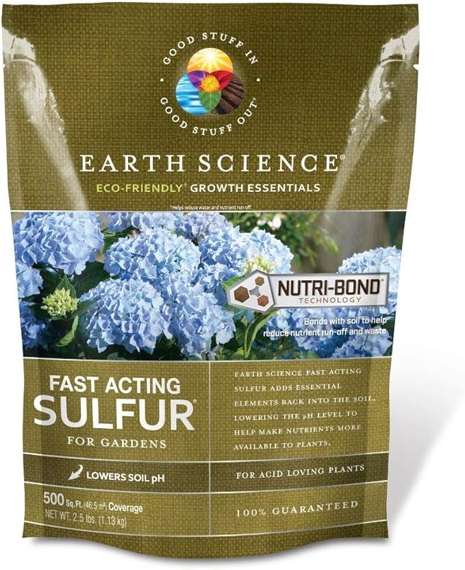 Earth Science Fast Acting Sulfur Granules – 2.5lb – Soil pH Reducer, Lowers pH Instantly, Reduces Nutrient Runoff, Improves Growth & Color for Acid-Loving Plants, Long-Lasting Lawn Care Supplement