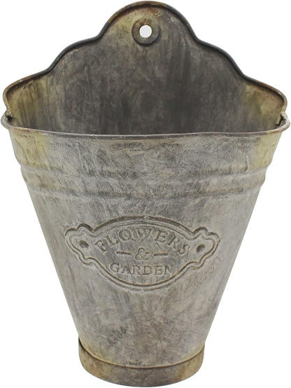 CVHOMEDECO. Farmhouse Galvanized Wall Planter Rustic Metal Flower Holder Wall Mount Flower pots for Garden and Wall Decor, Set of 2