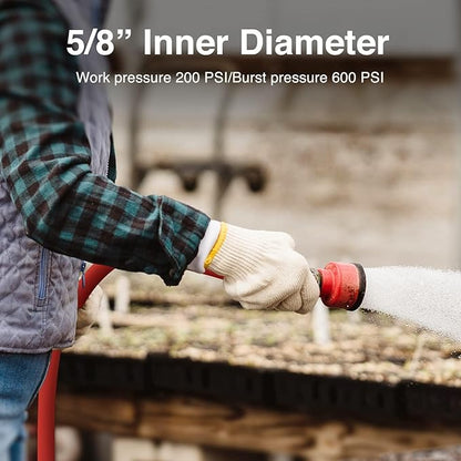 SPECILITE 5/8" Hot/Cold Short Leader Garden Water Hose 15 ft, -50℉-190℉, Flexible & Lightweight Rubber Pipes With 3/4" Brass Fittings for Yard, Outdoor, Farm, Red