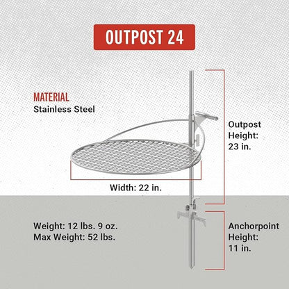 Outpost Grill 24 - Standalone Campfire Grate - Breeo X Series Accessory - Stainless Steel, Durable, USA Made - Campfire Grill Grate - Camping Cooking Rack with Carrying Bag - Fire Pit Accessories