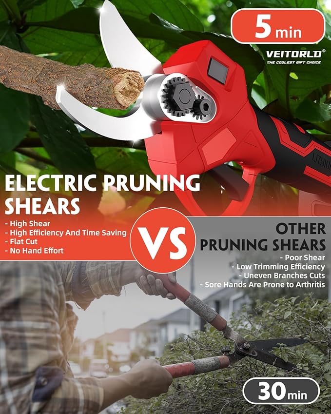 20V Electric Pruning Shears, Garden Shears, 30mm 1.2'' Cutting Diameter Portable Cordless Branch Cutter Tree Trimmer with LCD Display＆Replaceable Blade, Gifts for Men Dad Him Husband Christmas