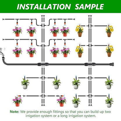 256FT Automatic Drip Irrigation System Kit,Automatic Garden Watering Misting System for Greenhouse, Yard, Plant ，Lawn with 1/2 inch Hose 1/4 inch Distribution Tubing and Accessories