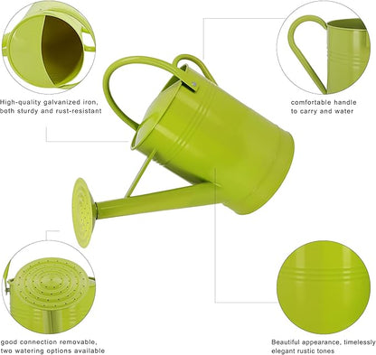Metal Watering Can for Outdoor Plants, 2 Gallon Galvanized Steel Watering Can with Removable spout (Green)