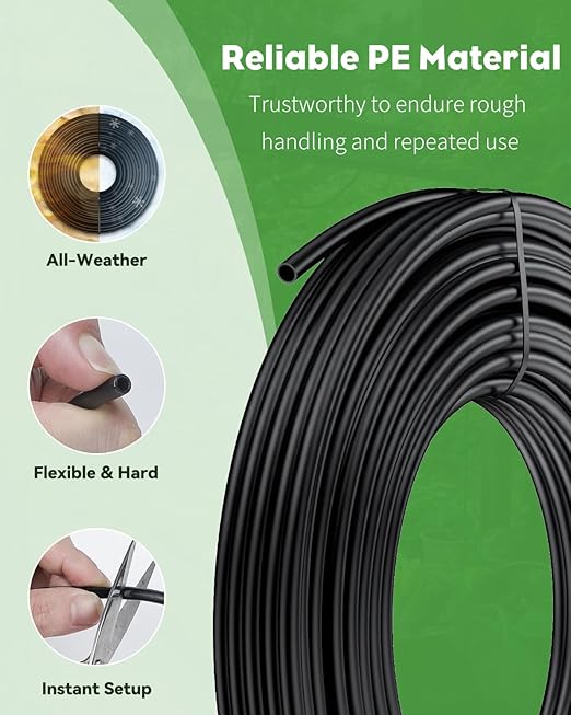 Pawfly 25 ft. 1/4" Drip Irrigation Tubing, Blank PE Distribution Tubing for Drip Irrigation System, Black Polyethylene Drip Line, Drip Irrigation Hose Roll for Garden Watering