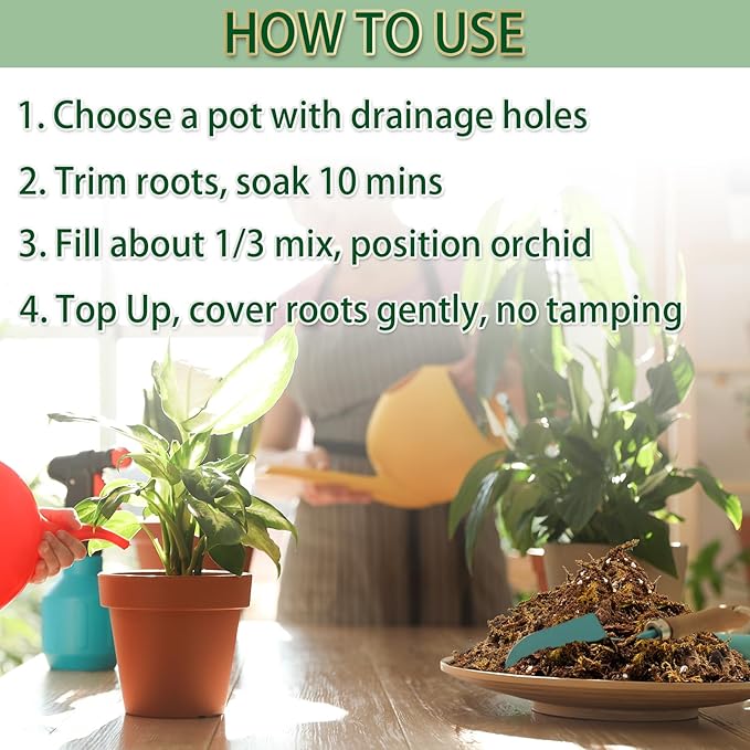 Premium Orchid Potting Mix for Repotting,4 Quarts Orchid Soil for Various Orchid Types,Orchid Specific Formula Blends Natural Pine Bark,Perlite,Coco Peat & Dried Forest Moss