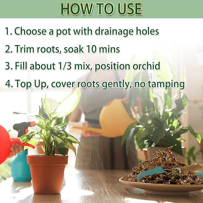 Premium Orchid Potting Mix for Repotting,4 Quarts Orchid Soil for Various Orchid Types,Orchid Specific Formula Blends Natural Pine Bark,Perlite,Coco Peat & Dried Forest Moss