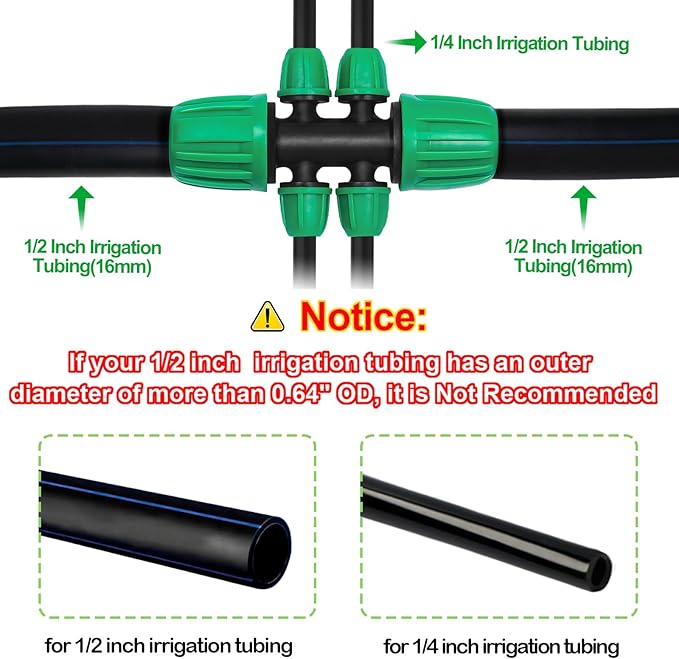 10 Pack 1/2 Inch To 1/4 Inch Drip Irrigation Fittings (1/2" ID x 0.65" OD), Drip Line Irrigation Locked Barbed 1/2" To 1/4" Adapter Anti Leak Irrigation System 1/2 In. To 1/4 In. Reducing Tee