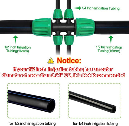 10 Pack 1/2 Inch To 1/4 Inch Drip Irrigation Fittings (1/2" ID x 0.65" OD), Drip Line Irrigation Locked Barbed 1/2" To 1/4" Adapter Anti Leak Irrigation System 1/2 In. To 1/4 In. Reducing Tee