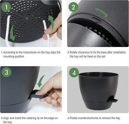 12 inch Large Self Watering Pots, Plastic Planters with 60oZ Removable Deep Reservoir and Multi Mesh Drainage Holes for Indoor Outdoor Garden Plants and Flowers, Black