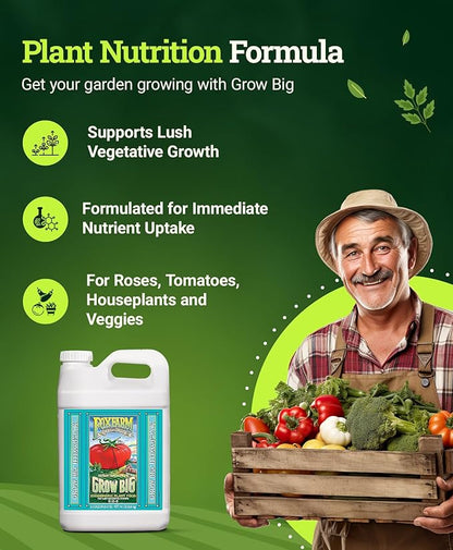 FoxFarm Grow Big Hydro Liquid Fertilizer, Plant Food with Micro Nutrients for Hydroponic Systems - Enhances Vegetative Growth, Flowering, and Fruiting - pH Adjustable, NPK 3-2-6 (2.5 Gallons)