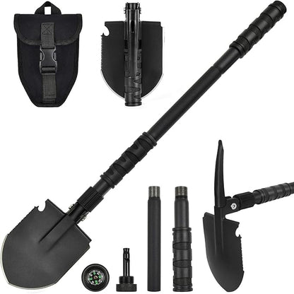 Camping Shovel, (24.21'') Survival Off Road E Tool Folding Shovel with Pickaxe, Portable Bag, High Carbon Steel, for Digging, Backpacking, Hiking, Gardening, Emergency, Outdoor