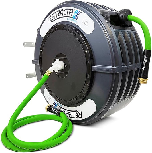 Macnaught Retractable Garden Hose Reel, 60 Ft Water Hose Reel Heavy Duty Retractable Hose with Metal 180° Swivel Rotation Bracket for Wall Mount - Gray