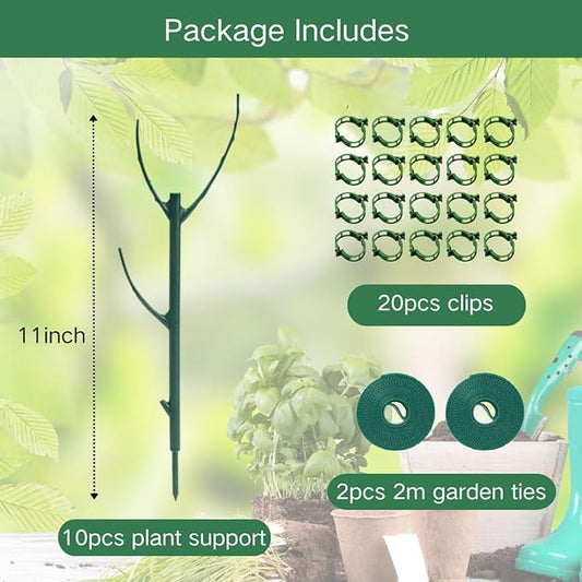 10 Pack Stackable Monstera Plant Support Stakes, 75inch Climbing Garden Plant Support Sticks Structures with 20pcs Clips & Ties, for Indoor Outdoor Plants Alternative to Moss Pole