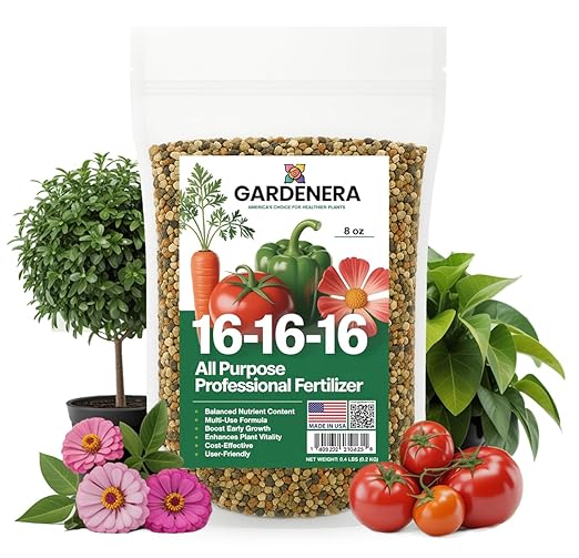 Gardenera 16-16-16 Premium All Purpose Professional Fertilizer - Lawn, Flower, Tree, Shrub & Vegetable Fertilizer (8 OZ)