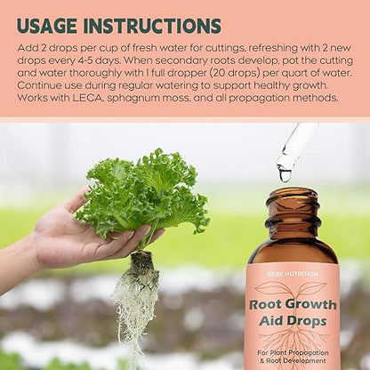 Root Growth Aid Drops - Rooting Hormone for Cuttings | Propagation Drops for Faster Roots & Less Shock | Works in Water, Soil, LECA | for Pothos, Monstera & All Houseplants (4 oz)
