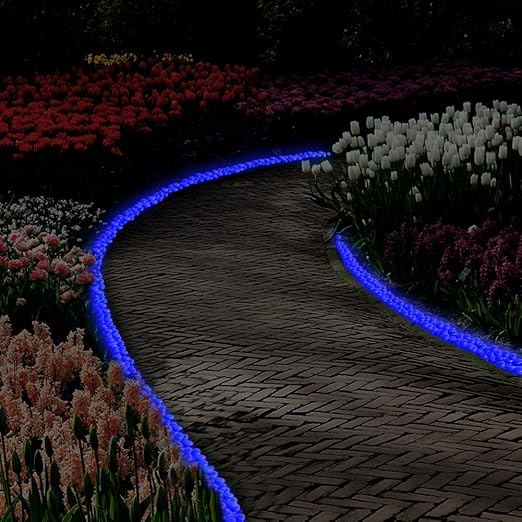 Glow in The Dark Pebbles for Outdoor Decor, Garden Lawn Yard, Aquarium, Walkway, Fish Tank, Pathway, Powered by Light or Solar-Recharge Repeatedly, Luminous Pebbles (Blue-200)