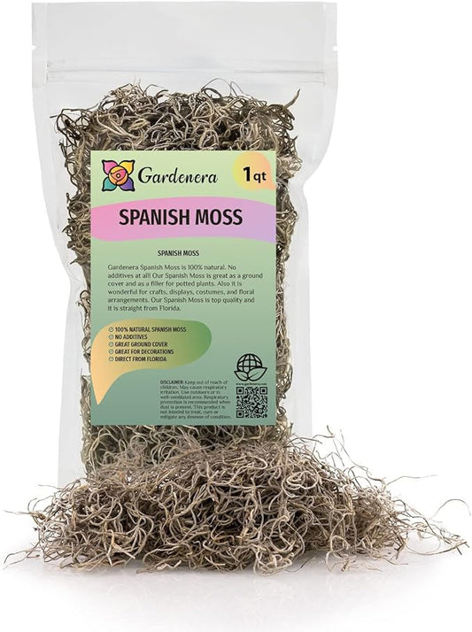 Premium Natural Spanish Moss | Natural Preserved - Great Ground Cover - Filler for Potted Plants - by GARDENERA - 4 Quart Bag