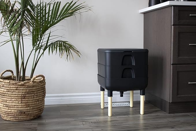 FCMP Outdoor - The Essential Living Composter, 2-Tray Worm Vermicomposter Bin (HF-LC4000v2-BLK) Black