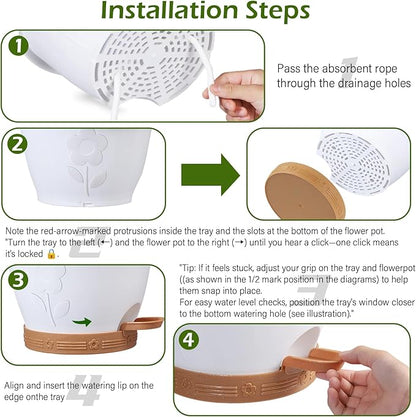 3 Pack Hanging Baskets Set, Hanging Planters for Indoor & Outdoor Plants, Self-Watering Hanging Pots with Removable Tray&Drainage Holes, Flower Pots for Home Garden Decor 10 Inch (White)