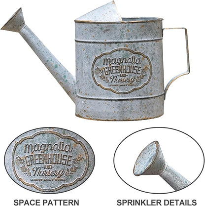 Vintage Galvanized Metal Watering Can, Magnolia Greenhouse Design, Decorative Watering Pot, Functional Garden Waterer for Indoor Outdoor Plant Care, Rustic Decor for Home Garden Patio