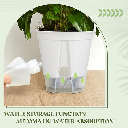 9 Pcs Self Watering Pots for Indoor Plants with Deep Reservoir and High Drainage Holes for Outdoor Plants and Flowers, Bare Root Planter (4.72'',5.91'',7.09'',White)