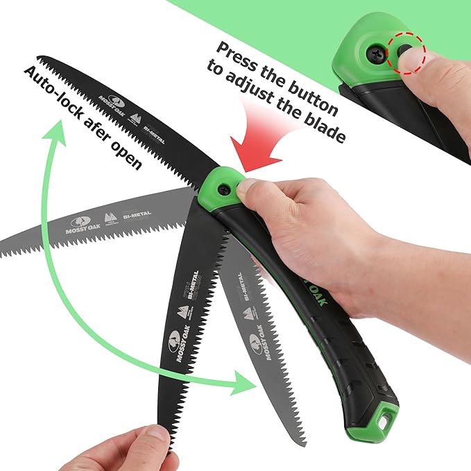 MOSSY OAK Folding Saw - 7 Inch Pruning Handsaw with Pouch, D6A & M2 Bimetal Saw Blade, Hunting Saw Foldable for Deer, Tree, Wood, and Limb Cutting