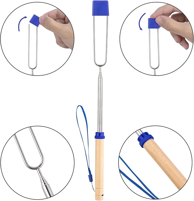Marshmallow Roasting Sticks 8 pcs Hanging Telescoping Smores Skewers 32 Inch BBQ Forks Campfire Tools