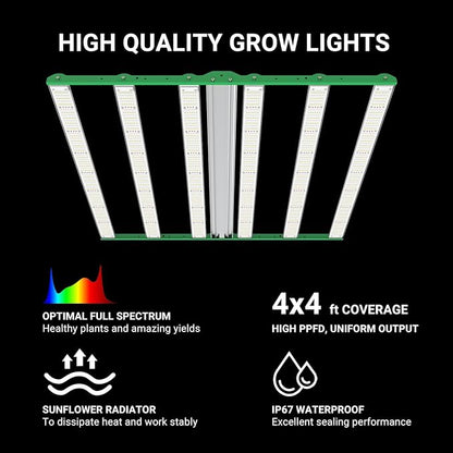 RDJ Bouns 720W LED Grow Light for 4x4/5x5 Grow Tent, Wide Body 6 Bar 100V-277V LM281B+ and EPI Diodes, Full Spectrum Commercial, Overall Size 44" x 44", Daisy Chain Dimmable, Perfect for Indoor Garden