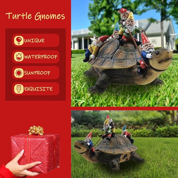 Sunthus Garden Gnome Turtle Statues Yard Art Resin Figurine Decorations Outdoor Garden Décor