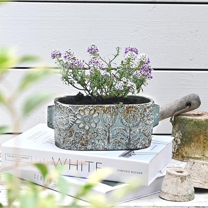 8 inch Blue Pots Planters Indoor Plants Succulent Pots Rectangle Window Box Cactus Plant Containers for Home Decor(No Drainage)