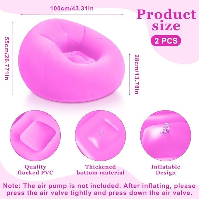 Realspring Inflatable Bean Bag Chairs Outdoor Blow up Camping Chairs Inflatable Lazy Sofa Folding Portable Bean Bag Loungers Couch for Movie Night(Pink,2 Pcs)