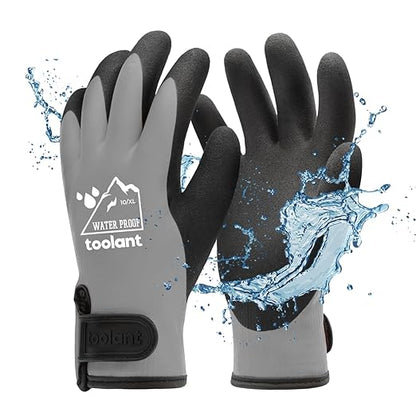 100% Waterproof Gloves for Men and Women, Winter Work Gloves for Cold Weather, Touchsreen, Thermal Gloves for Freezer Work, Fishing and Gardening, With Grip, Grey, X-Large